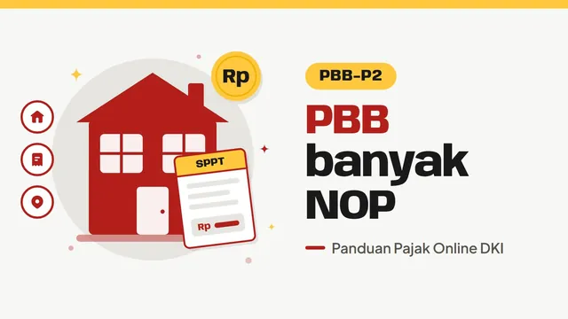 Ilustrasi rumah dan lembar SPPT PBB, bertuliskan PBB banyak NOP