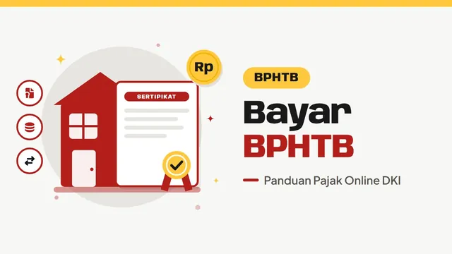Ilustrasi rumah dan sertipikat tanah dengan cap, bertuliskan Bayar BPHTB