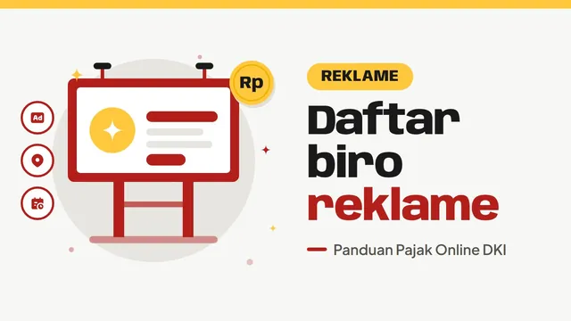 Ilustrasi papan reklame di atas tiang, bertuliskan Daftar biro reklame