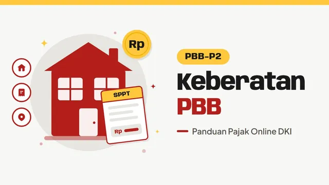 Ilustrasi rumah dan lembar SPPT PBB, bertuliskan Keberatan PBB