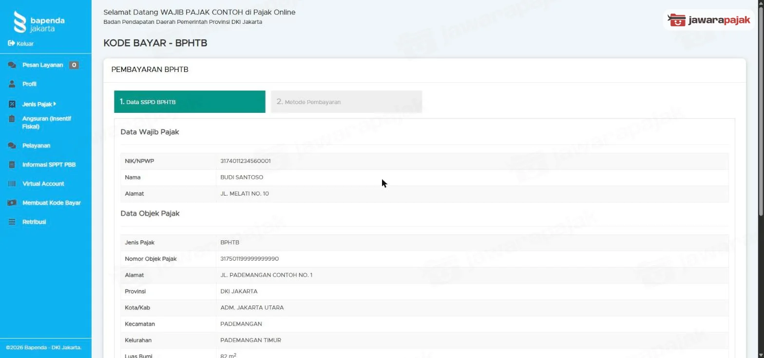 Langkah 1 Data SSPD BPHTB berisi Data Wajib Pajak dan Data Objek Pajak dummy