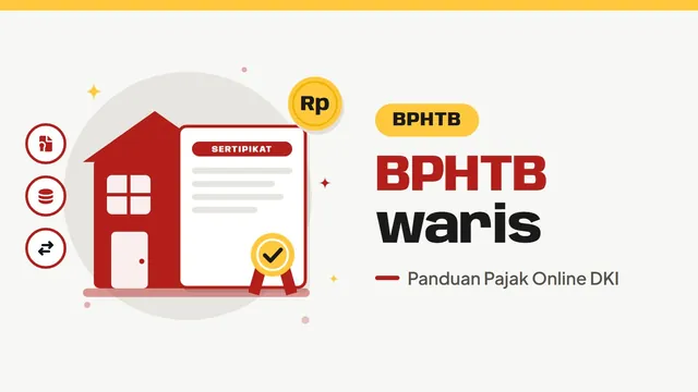Ilustrasi rumah dan sertipikat tanah dengan cap, bertuliskan BPHTB waris