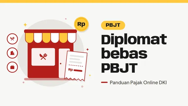 Ilustrasi rumah makan dengan struk pembayaran, bertuliskan Diplomat bebas PBJT